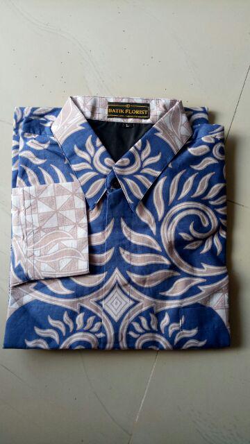 Batik Solo Kemeja Batik Solo Lengan Panjang Lapis Furin Senopati Navy Florist Atasan Modern Premium