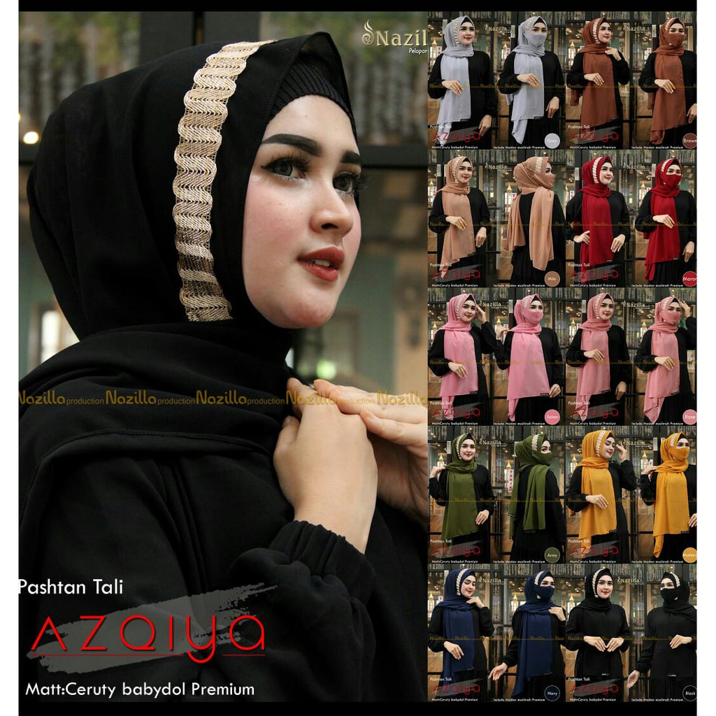 COD - Pasmina AZQIYA Renda Bando Renda Free Masker Model Terbaru 2021 Bahan Ceruty Babydoll