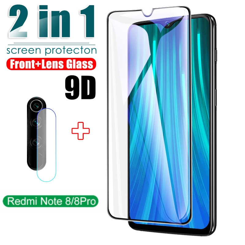 9D Xiaomi Redmi Note 7 8 / Pro 8T Tempered Glass  Full Cover + Lensa Kamera Untuk