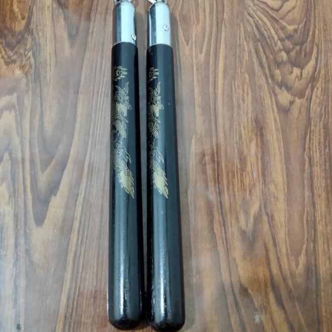 ✴ Double stick ruyung nunchaku kayu motif gambar naga ♣