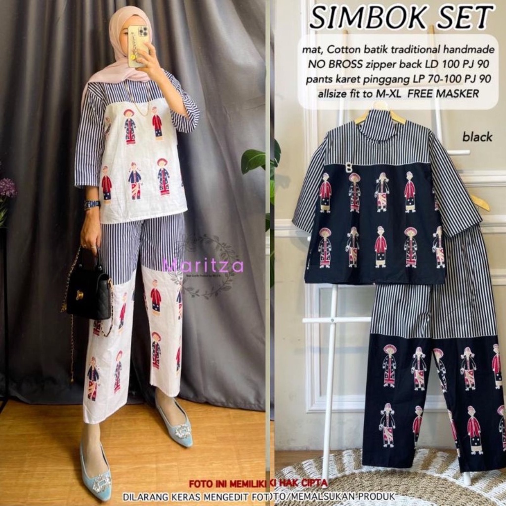 PREMIUM Simbok Set Garis Wanita Hijab Setelan Celana Katun Batik Murah Cantik Setelan Baju Kerja Kondangan One Setcel Kekinian Motif Jamu Karakter Gendong Lucu Boneka Kain