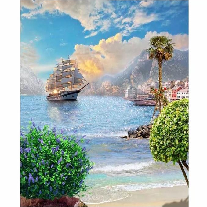 

Diy Painting Paint By Numbers Canvas Lukis Port Bay 40*50