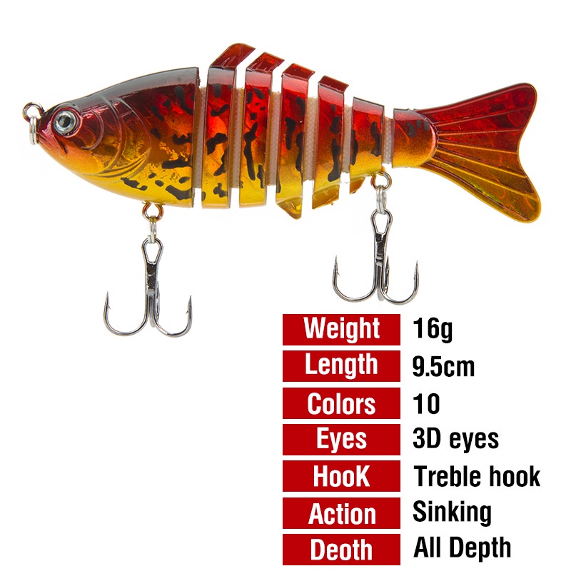 Stainless Steel Fishing Lures 7 Joints 16g / 95mm 10 Colors