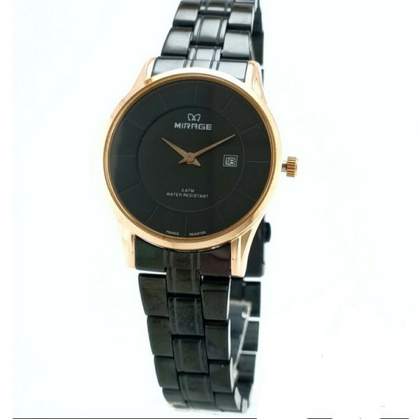 Jam Tangan Pria Mirage 8670 Rantai Hitam Rosegold Original