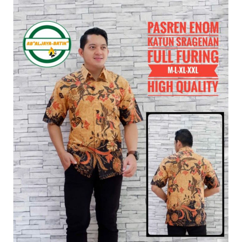 Batik Lengan Pendek Warna Emas Batik Pria Lepis Furing Warna Emas Terbaru PASREN ENOM PENDEK