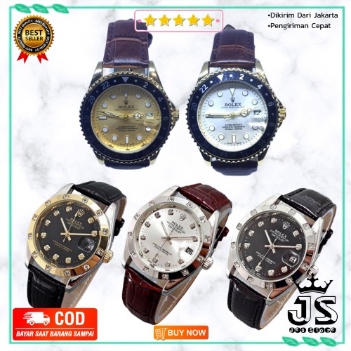 Original Jam Tangan Pria Analog Rolex Automatic Diamond 3034 Tali Kulit JES Premium Kekinian