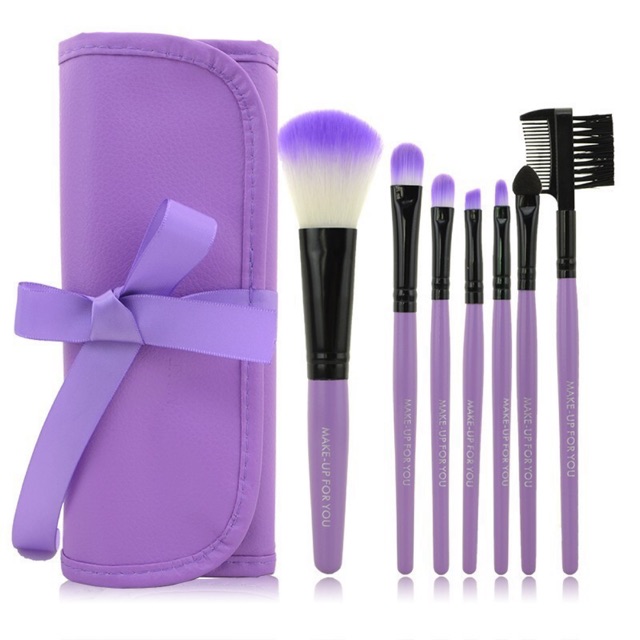 Kuas Make Up 7 Set dengan Case Kulit - Purple