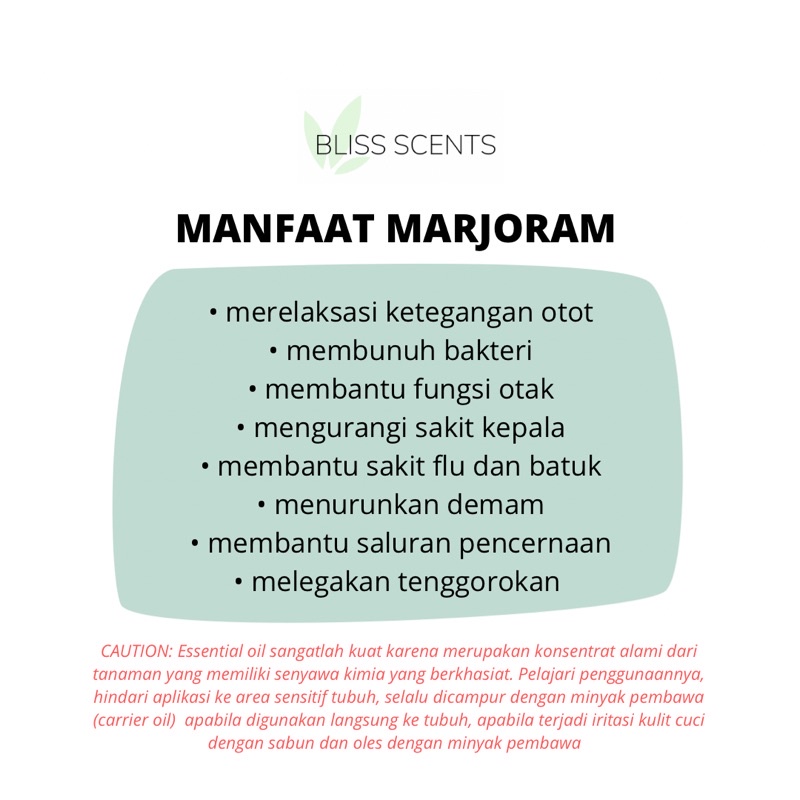 Bliss Marjoram Essential Oil Aromaterapi 100% Murni Therapeutic Grade Aromatherapy