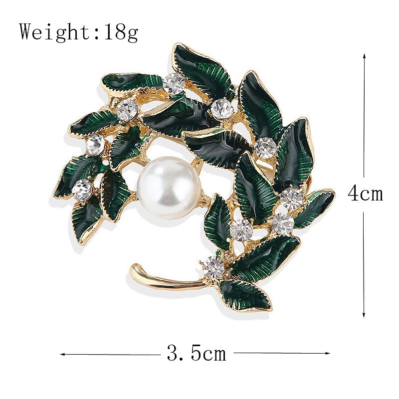 Versi Korea Daun Hijau Berlian Imitasi Mutiara Garland Bros Segar Gaya Pastoral Daun Hijau Cabang Karangan Bunga Bros Mutiara Populer All-Match Aksesoris Unisex-1