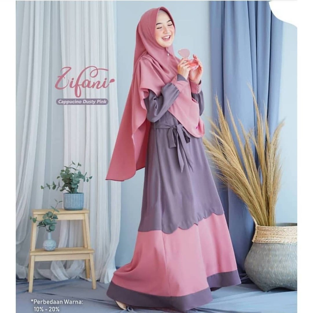 Gamis Zifani Set Syar'i Free Khimar Baju Gamis Syar'i Dewasa Modern ITY CRAPE M FIT XL LD 110 PB 135