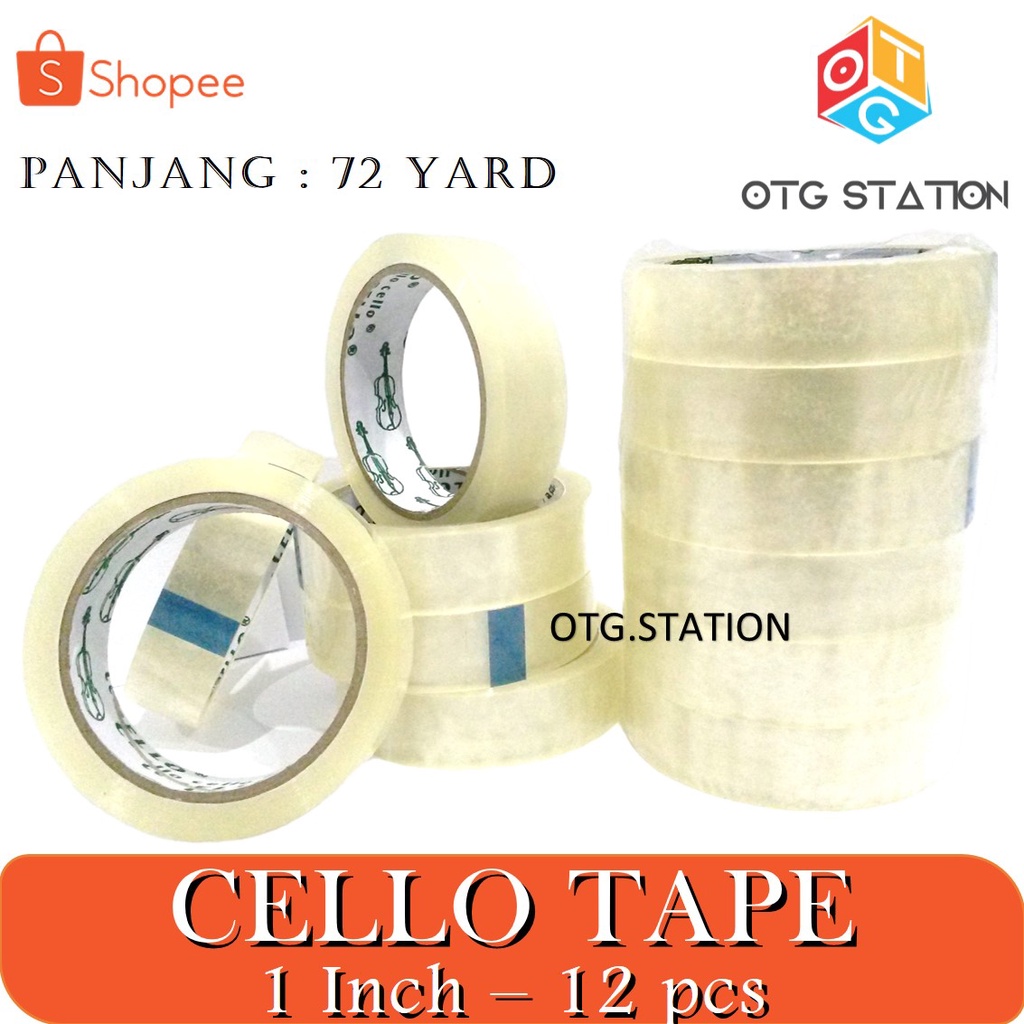 

Cello Tape Bening 1 Inch 12 pcs Isolasi Bening Sedang Cellotape Lem Perekat Bening Alat Isolasi Pembungkus OTG STATION