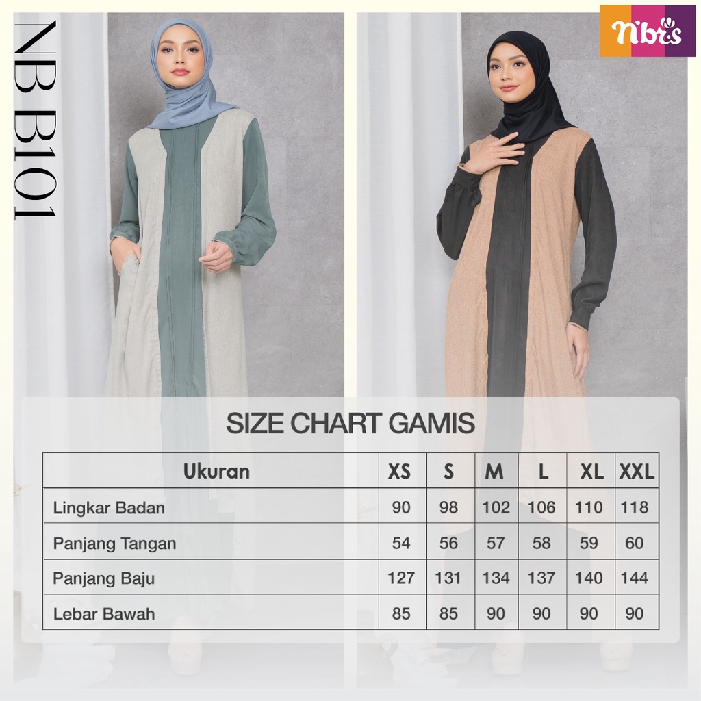 Nibras Gamis NB B101 Bahan Sorento Stretch mix Twill Soft Skin Dress Fashion Muslimah Simpel by Nibras bisa COD