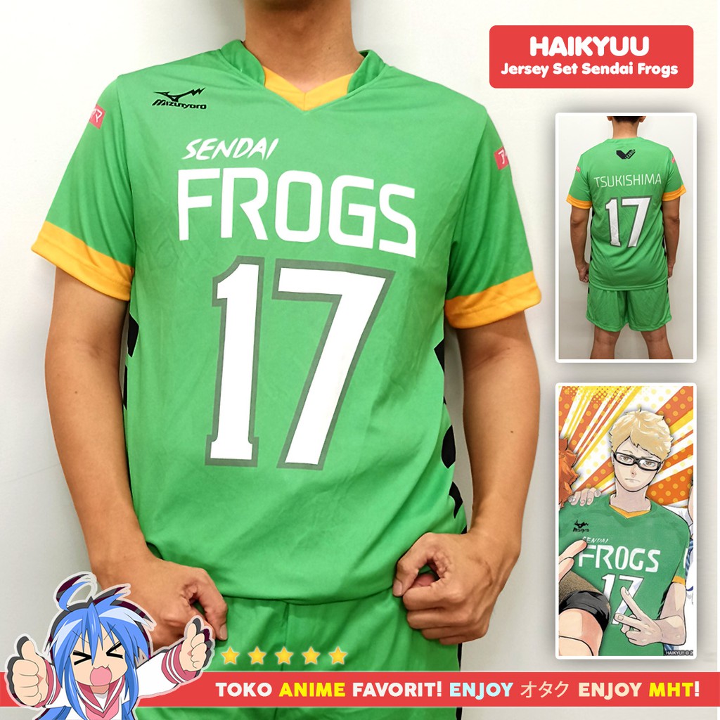 Kostum Anime Cosplay Haikyuu Black Jackals Jersey SET Sendai Frogs Tsukishima Kei Tsukki