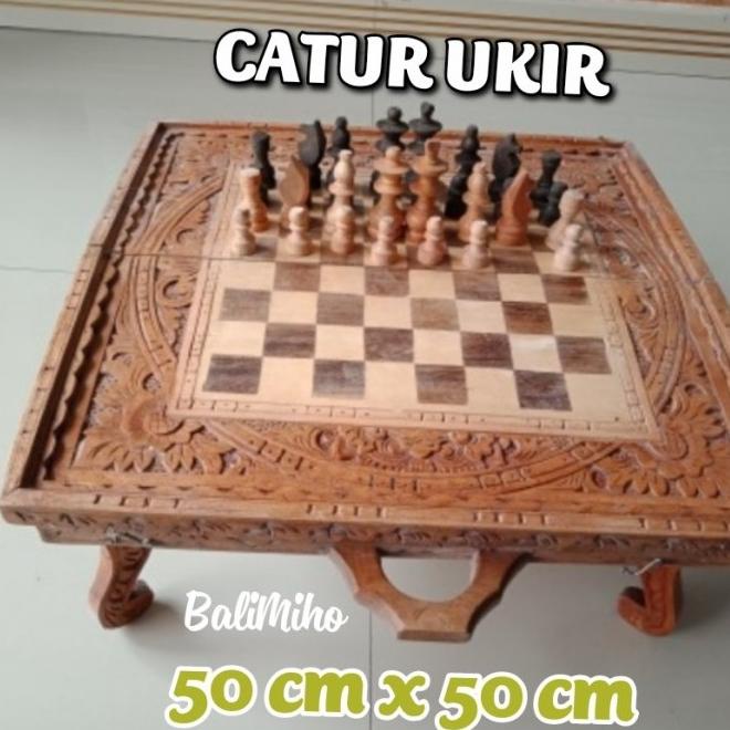 +%+%+%] CATUR KAYU UKIR BALI UKURAN 50X50/PAPAN CATUR UKIR/CATUR ANTIK/HIAS