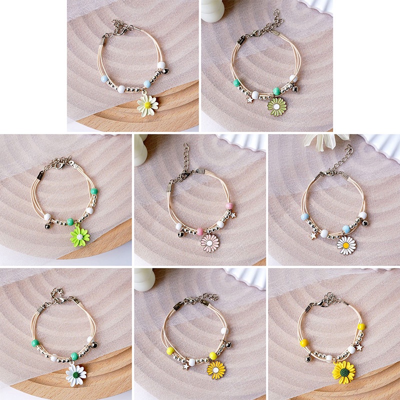 Gelang Tali Elastis Handmade Hias Manik-Manik Bunga Aster Kristal Warna-Warni Gaya Korea Untuk Wanita