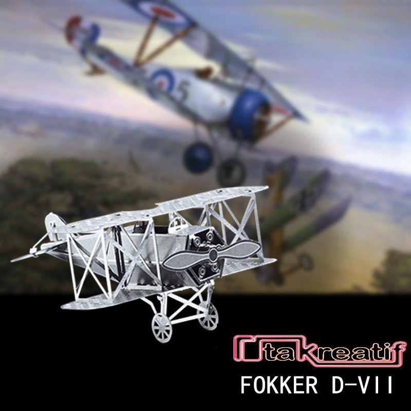 Puzzle 3D Metal FOKKER D-VII - Miniatur Pesawat Terbang Jerman WWI - Nano Puzzle 3D