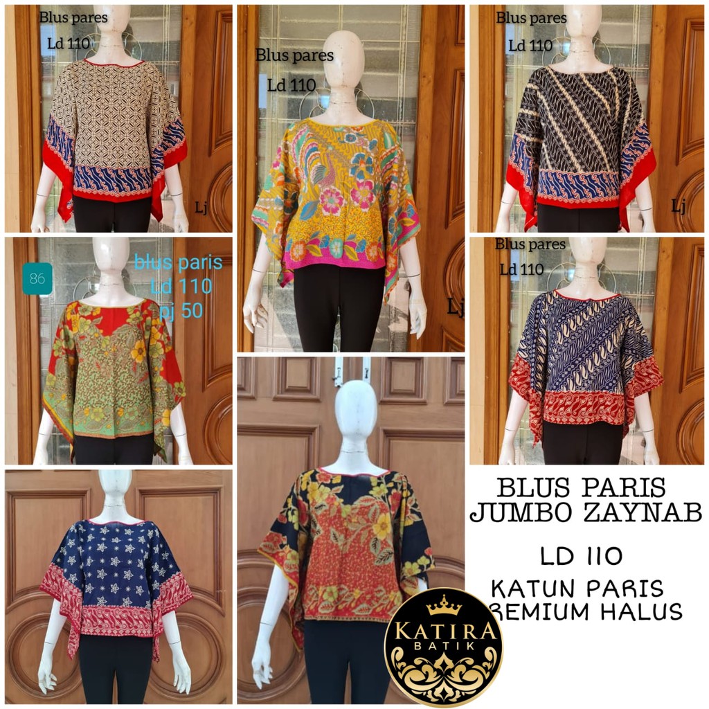 BLUS PARIS ZAYNAB BATIK JUMBO LD 110 5L BATIK KELELAWAR LOWO SERAGAM PESTA CANTIK BLUS BATIK KANTOR