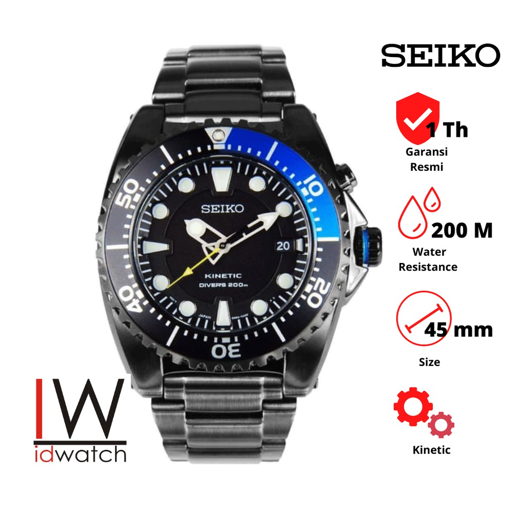 Seiko Kinetic SKA579P1 Divers Jam Tangan Pria Original SKA579 Cowok Sports Strap Rantai Stainless