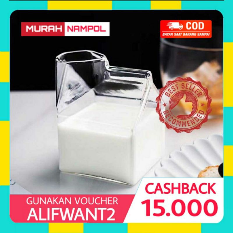 Mug Gelas Cangkir  Coffee Kopi Gelas Susu Kaca Kecil Design Milk Box Korea Aesthetic Bening