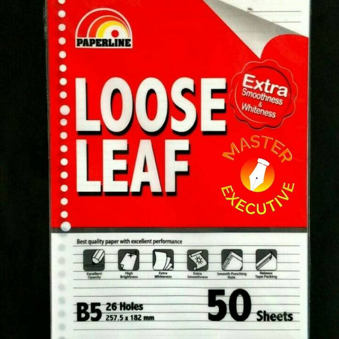 [Pak - 50 lembar] Paperline B5 50 lbr Isi Loose Leaf / Kertas Refill Binder 26 Holes