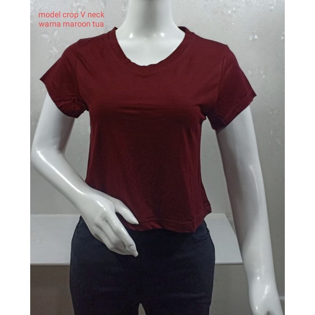 Kaos atasan crop wanita V neck t-shirt crop GROSIR MURAH