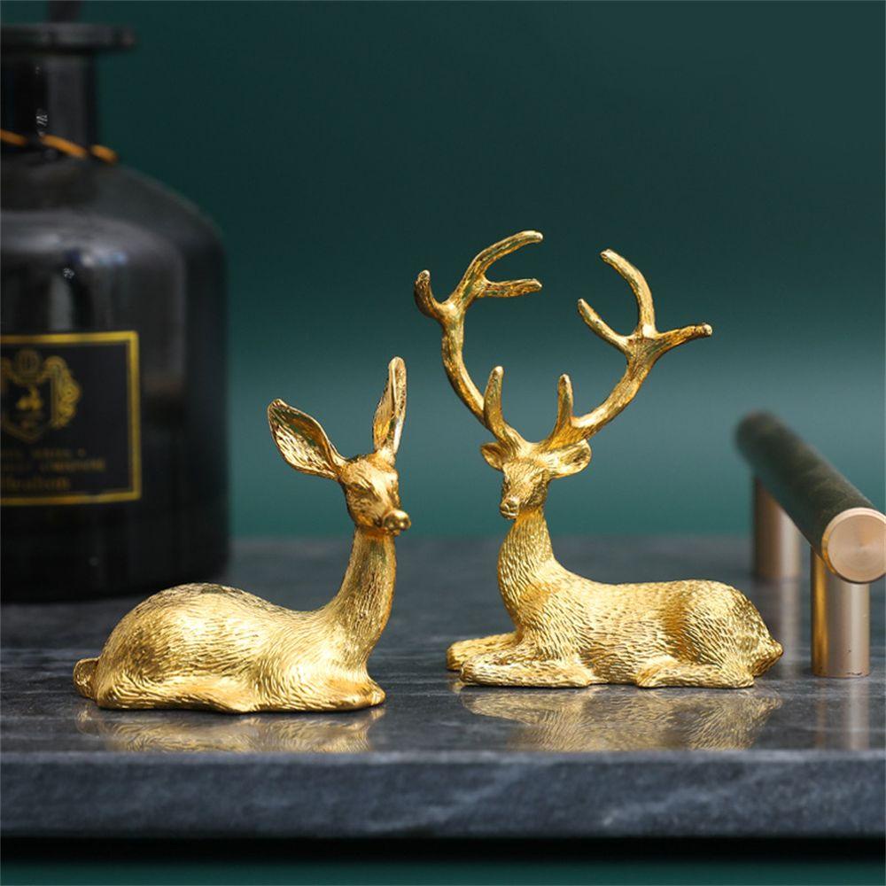 Chookyy 1pasang Patung Rusa Elk Properti Foto Kerajinan Tangan Besi Golden Art Figurine