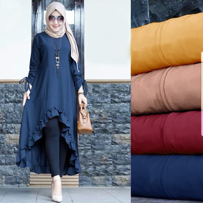 Kekinian 2020 Gamis Trand Remaja Kekinian Gamis Remaja Muslim Terbaru TUNIK CINTA WAFEL NAVY [ 94QFV