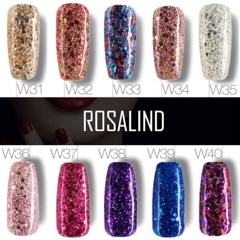 (01 - 20) ROSALIND glitter W series 7ml kutek botol glitter rosalind kutek gel soak off uv gel