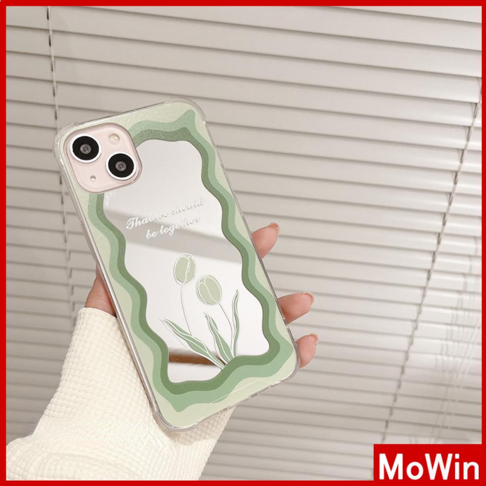 iPhone Case Acrylic Reflective Mirror Airbag Shockproof Protection Camera Green Tulip Flower Compatible with iPhone 11 iPhone 13 Pro Max iPhone 12 Pro Max iPhone 7 Plus iPhone xr