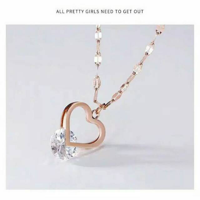 GG kalung Aksen Berlian Love Rantai Ulir Titanium lapis Emas 18k#KL-174