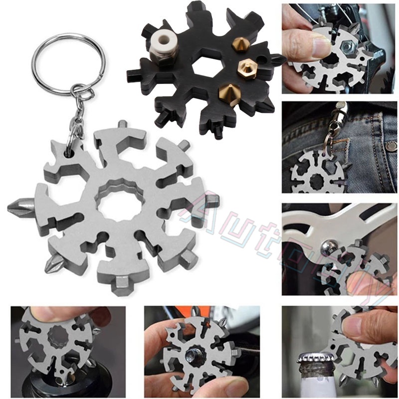 18 In 1 Alat Kunci Pas Hex Pembuka Botol Multifungsi Desain Snowflake Untuk Berkemah Outdoor