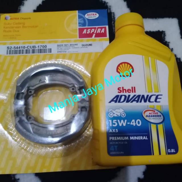Kampas rem belakang for smash/Shogun/Satria 2t/ crystal/Rc 100 + Shell Ax5 800ml 15-40W