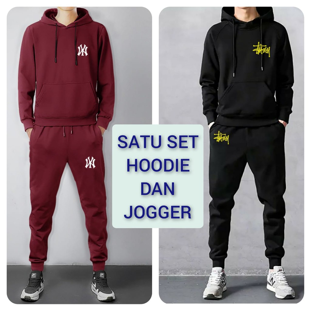 Asgard777 - SETELAN NY / TUSS BORDIR / satu set / bordir / hoodie cowok / celana panjang pria / setelan cowok