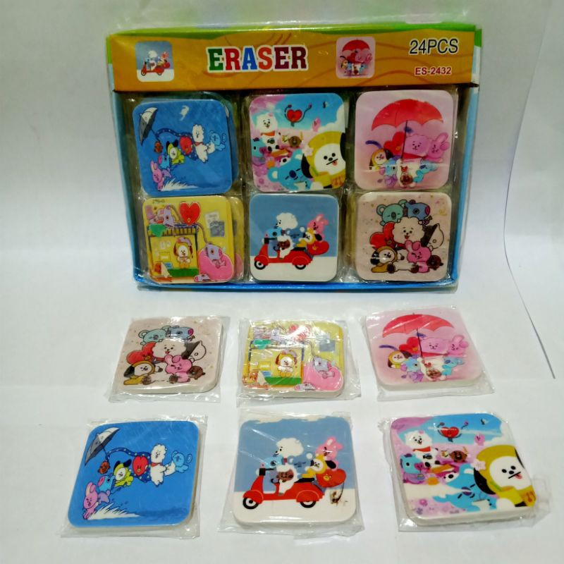

SATU PACK ( 24 PCS ) Penghapus Karakter Animasi BTS BT21 Fancy Lucu