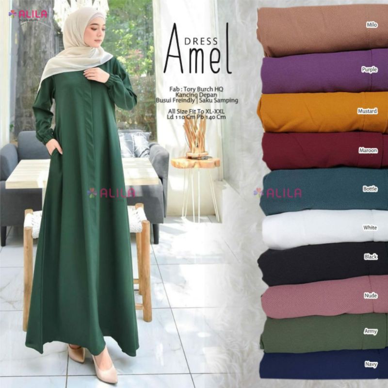 AMEL DRESS BY ALILA / MAXY DRESS POLOS BAHAN TORY BURCH HQ / GAMIS POLOS TERMURAH