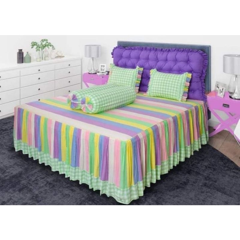 Sprei katun rumbai pengantin motif new Rainbow ukuran 160*200