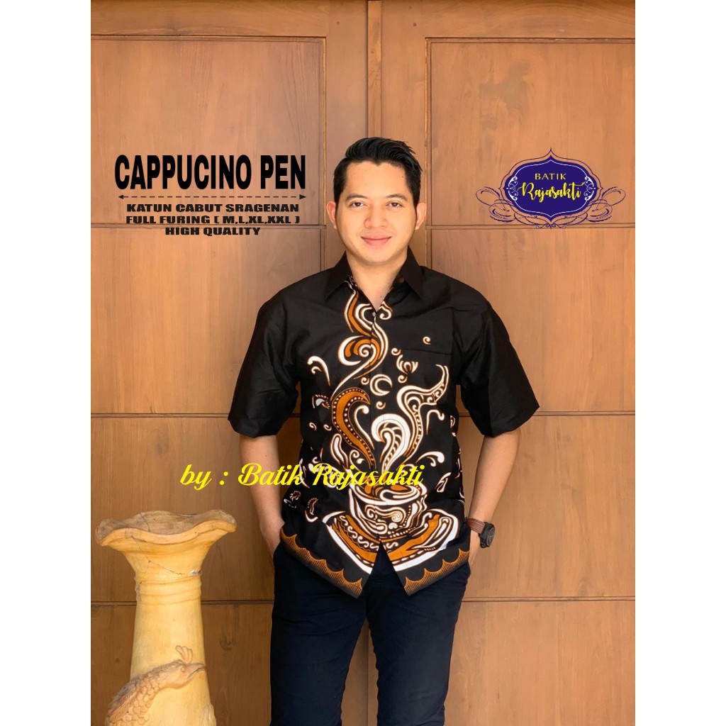 CAPPUCINO RAJASAKTI KEMEJA BATIK SOLO PRIA LENGAN PENDEK LAPIS FURING ATASAN BATIK PREMIUM MODERN KATUN HALUS BAHUWIRYA  BANAMITRA BANAMITRA PUTIH BANGSAWAN BAYU PUTRA BERLIAN BIRU BHARATAYUDA BIMASENA BIRENDRA BIRU INDAH BRAHMAKERTA BRAHMAKERTA MERAH