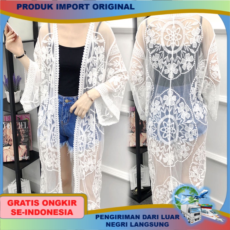 Jubah Wanita Bangsawan see through Pelindung Matahari Pakaian Perempuan Luar Pantai Bordir Longgar A