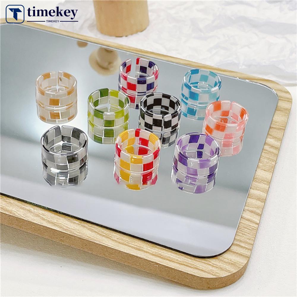 Timekey Cincin Terbuka Adjustable Motif Kotakkotak Bahan Resin Vintage Untuk Unisexpriawanita M2R4