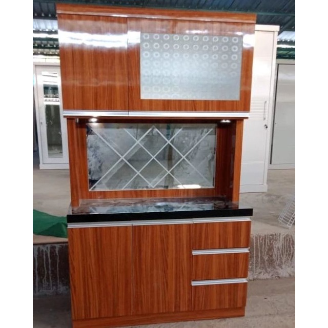 Rak sayur 3 pintu HPL kombinasi cermin