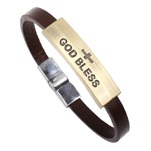 LRC Gelang Tangan Fahion Brown God Bless Letter Decorated Simple Bracelet