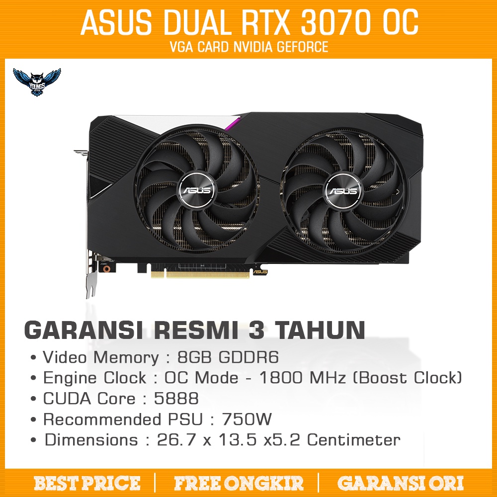 ASUS DUAL RTX 3070 OC 8GB DDR6 VGA CARD NVIDIA