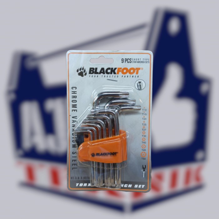 BLACKFOOT Kunci L Bintang Set 9 Pcs Pendek Lubang Star Hex Key Short