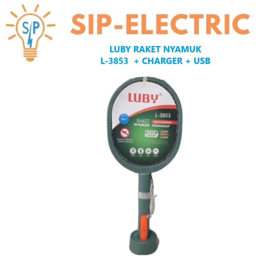 LUBY RAKET NYAMUK INSECT KILLER L3853 + CHARGER BASE KABEL USB L-3853