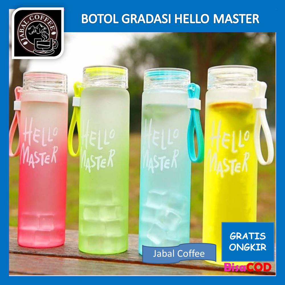 Botol Minum Bahan Kaca 500 Ml / Botol Gradasi Hello Master