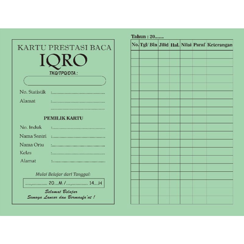 

KARTU PRESTASI IQRO 1pack (50 Lembar)