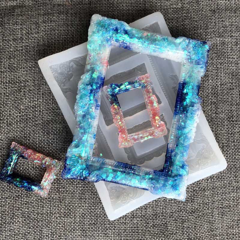 Glitter Handmade Photo Frame Resin Mold Silicone Picture Frame Fondant Mold Art Craft