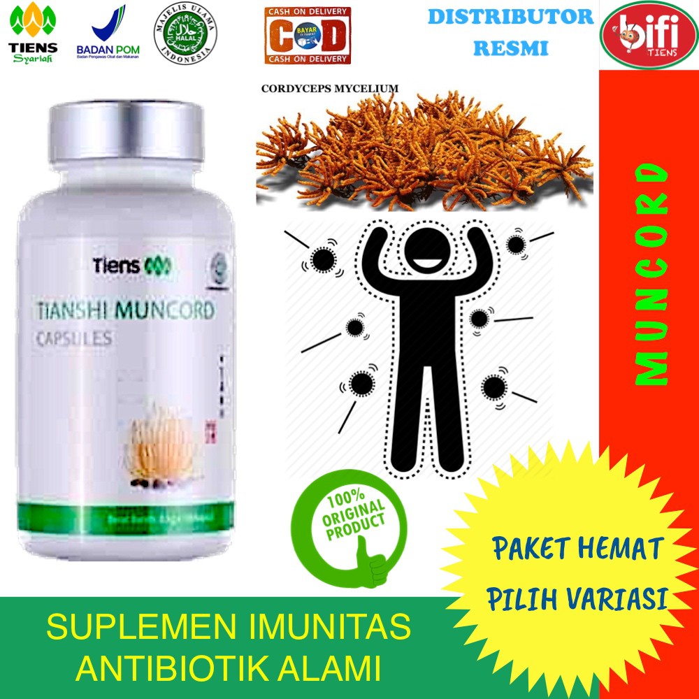 BIFI TIENS Cordyceps Muncord - Suplemen Imunitas Antibiotik Alami - Paket 100 kapsul & Ecer