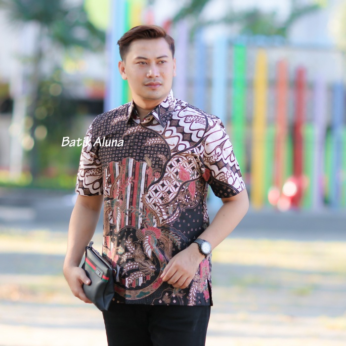 BATIK PRIA Hem Kemeja Batik Pria Lengan Pendek Katun Premium Halus Baju Batik Pria Lengan Pendek FASHION BATIK ALUNA