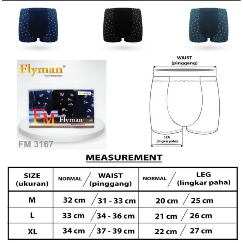 Celana dalam Boxer pria Flyman FM 3167 3pcs